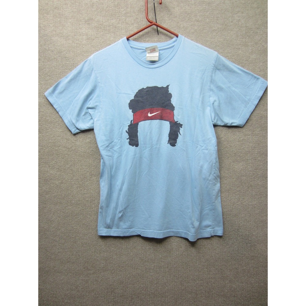 Nike Team Mens Light Blue Graphic T-Shirt Red Headband Swoosh Logo Size M